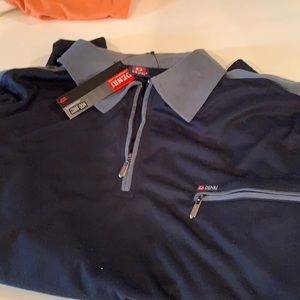 Free shipping!Denri short sleeve polo shirt cotton dark blue & gray trimmings XL